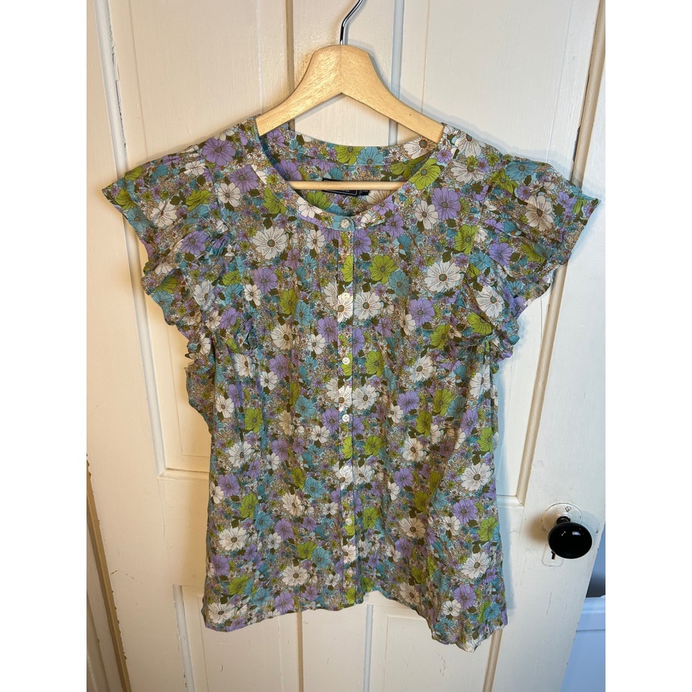 Vineyard Vines Womens XXL Floral Flutter Sleeve Button Down Blouse 2W001804